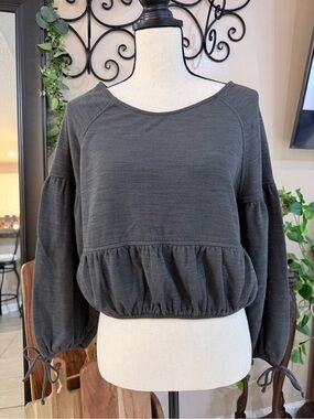 aerie Charcoal Balloon-Sleeve Pullover